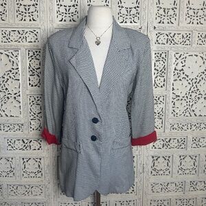 Vintage Black & White Gingham 3/4 Sleeve Shoulder Pad‎ Lightweight Career Blazer
